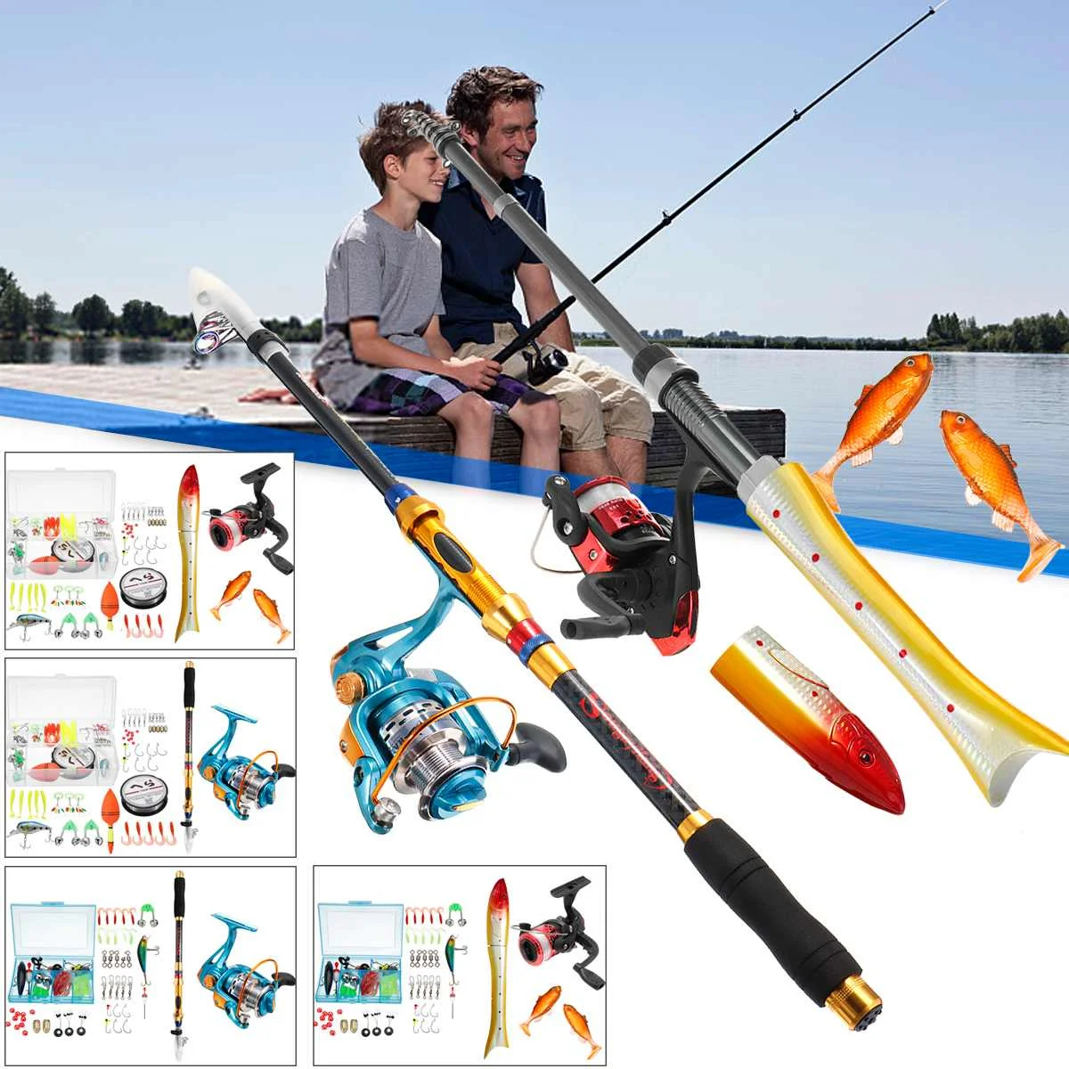 الصيد بكرة قضيب المجموعات الأسماك الصيد قطب تليسكوبي + الغزل بكرة إغراء السنانير الأسماك على شكل طوي تصميم يسهل حملها الصيد بكرة قضيب المجموعات الأسماك الصيد قطب تليسكوبي + الغزل بكرة إغراء السنانير الأسماك على شكل طوي تصميم يسهل حملها