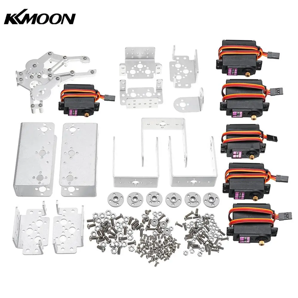 

DIY Aluminium Robot 6 DOF Arm Mechanical Robotic Arm Clamp Claw Mount DIY Kit w/Servos Servo Horn for Arduino-Silver