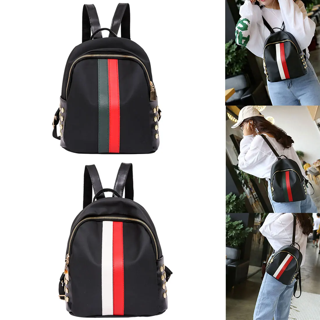 

2019 New Fashion Oxford leather rivets headset versatile students small women's backpacks shopping luggage travel bag
