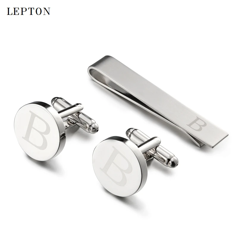 LEPTON Alphabet Cufflinks & Tie Clip Set for Men - Elegant Wedding & Business Accessory