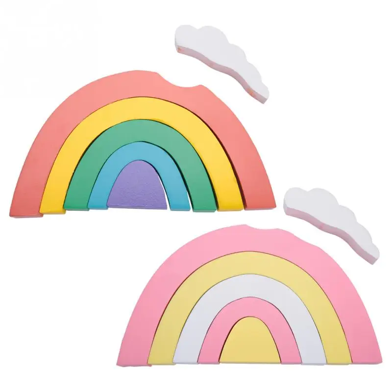 

1 Set Wooden Rainbow Blocks Early Learning Educational Toy Building Blocks Set Wood Ornaments Kids Safe Natural Toys Room Decor