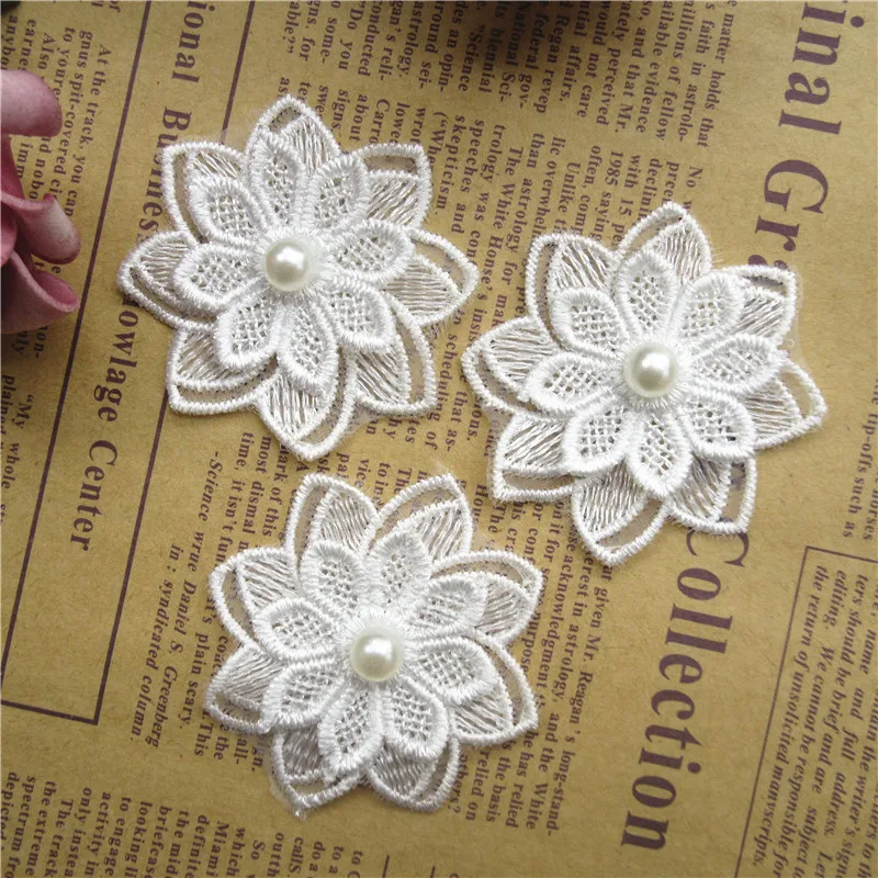 Lace Trim Ribbon 12X Soluble White Polyester Pearl Flower Embroidered Fabric Sewing Supplies Craft Decor DIY Handmade Materials lace fabric lace ribbon lace sewing supplies lace decoration lace accessories lace sewing accessories