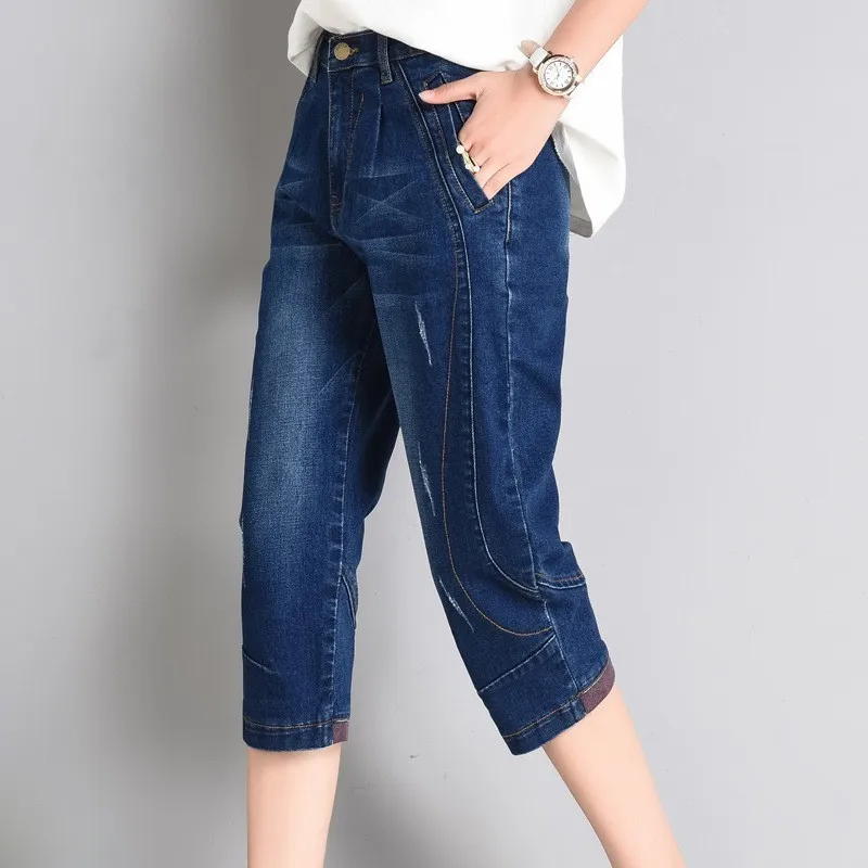 

Plus Size 5XL Summer High Waist Jeans Woman Capris casual Loose Harem Pants Trousers Women Stretch Denim Short Jeans