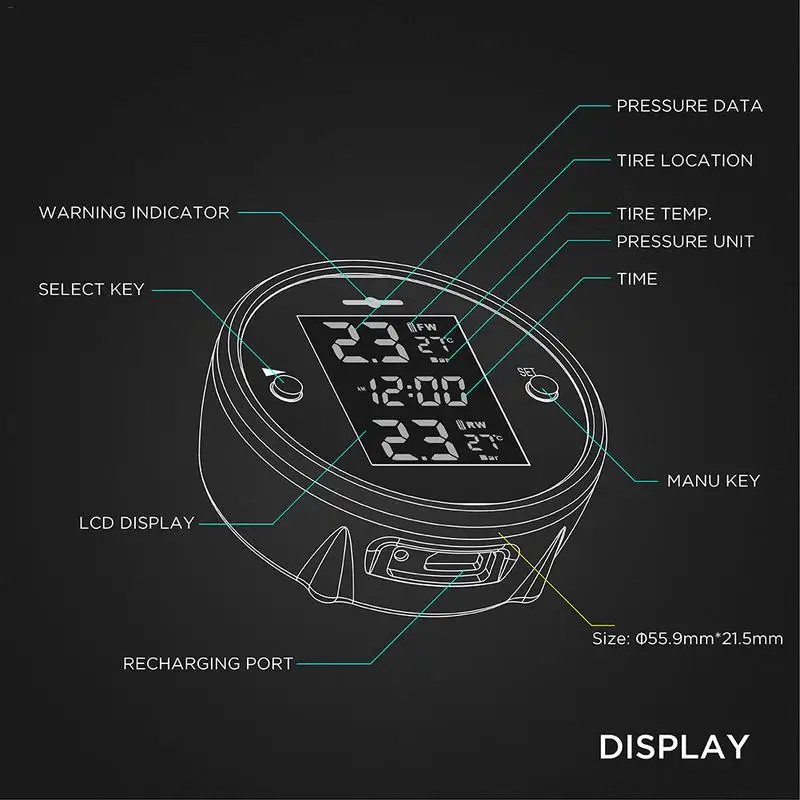 Универсальный беспроводной мотоцикл TPMS давление в шинах с индикацией времени