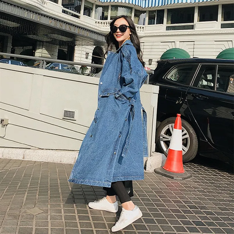

New Arrival Trench Coat Women Loose Denim Trench Coat Female Single-breasted Long Jeans Outwears