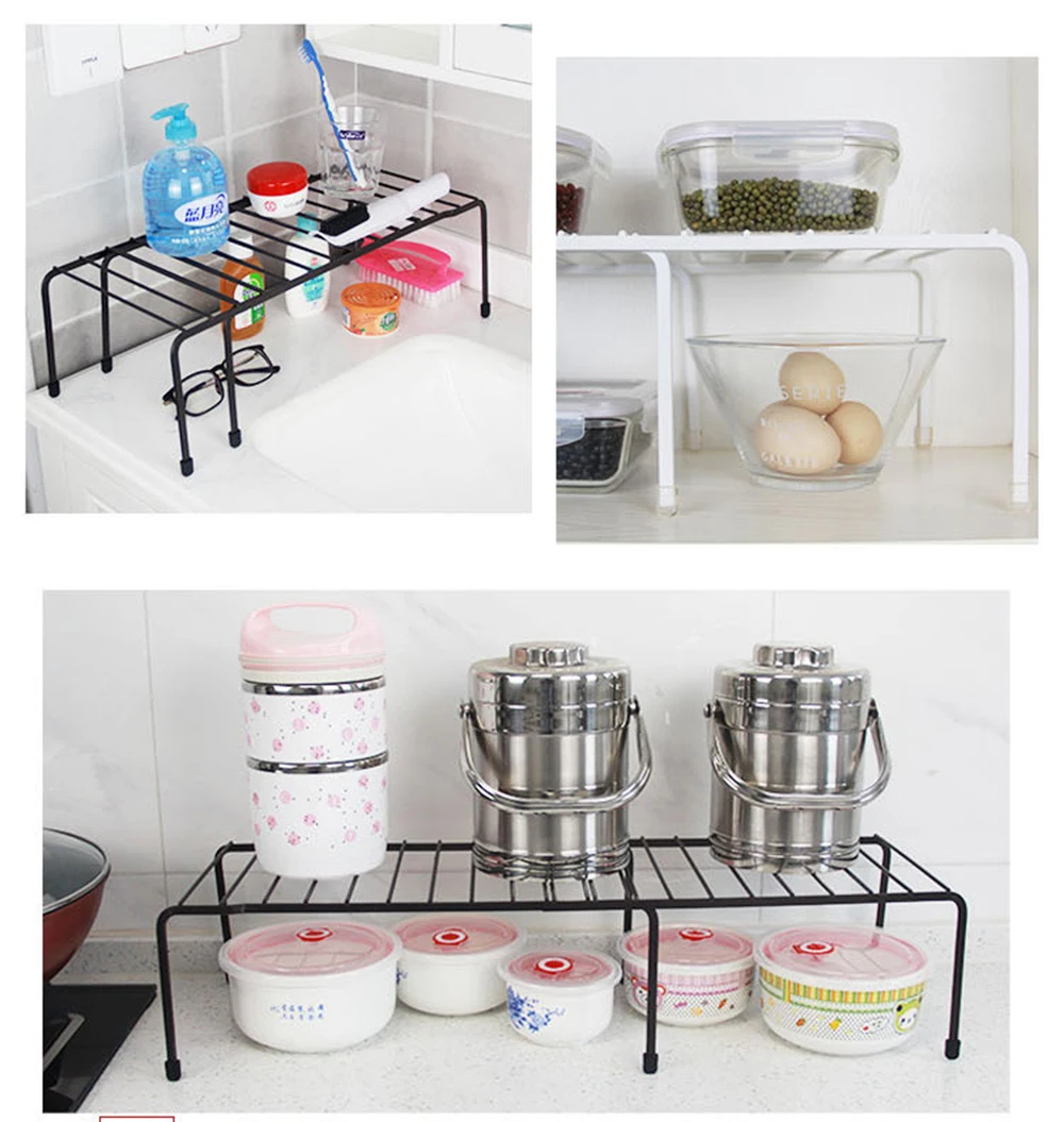 

Kitchen Office Desktop Storage Expandable Shelf Storage Rack Cabinet Bathroom Countertop Organizer Space Saver