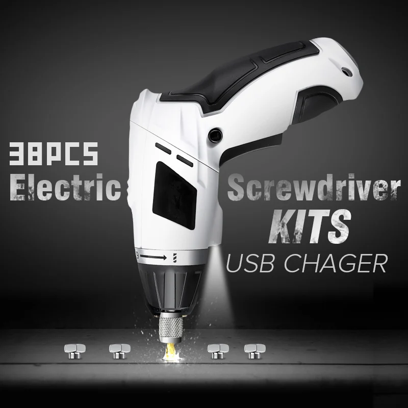 

Portable 38pcs Electric Screw Driver Tool With Screw Bits 3.6V 1300mAh USB Charger Electric Screwdriver Set Cordless Drill Power