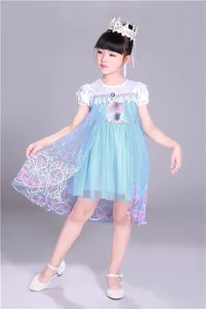 

New Cartoon Ice And Snow Witch Princess Short Sleeve Summer Girl Dress Lace