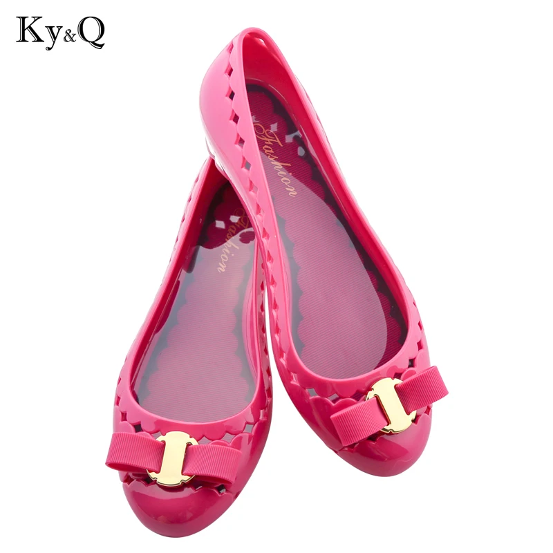 

NEW design women big bow tie jelly shoes lady summer flats rain sandals women student summer beach sandal 40