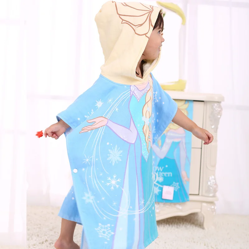  Disney Mickey Cartoon Frozen Elsa Fashion Children's Hooded Bath Towel Minnie Cape Kawaii Baby Pooh