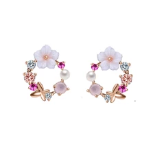 Korean New Colorful Flower Stud Earrings For Women AAA Cubic Zircon Rose gold Color Fashion Pear Earrings Wedding Bridal Jewelry emmaya new top white gold plate flower jewelry set aaa cubic zircon pendant earrings for women wedding jewelry sets