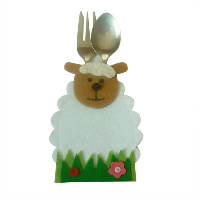 

4Pcs/Set Lovely Sheep Shaped Tableware Pouch Pocket Knife And Fork Holder Bags Spring Easter Decorations Party DIY Ornament