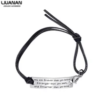 Пояса из натуральной кожи браслет регулируемый вдохновляющий браслет слова "Вы храбрее, чем вы верите." ювелирные изделия из нержавеющей стали
