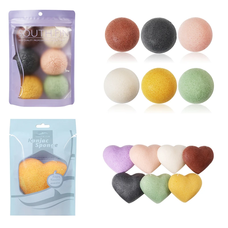 Konjac esponja Facial Natural para maquillar, herramientas de belleza, maquillaje cosmético, 6/1 Uds./bolsa|Borla| - AliExpress