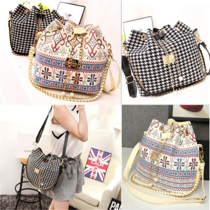 

Women Casual Shoulder Bag PU Leather Handbag Messenger Crossbody Hobo Satchel Soft Polyester Bucket Bag
