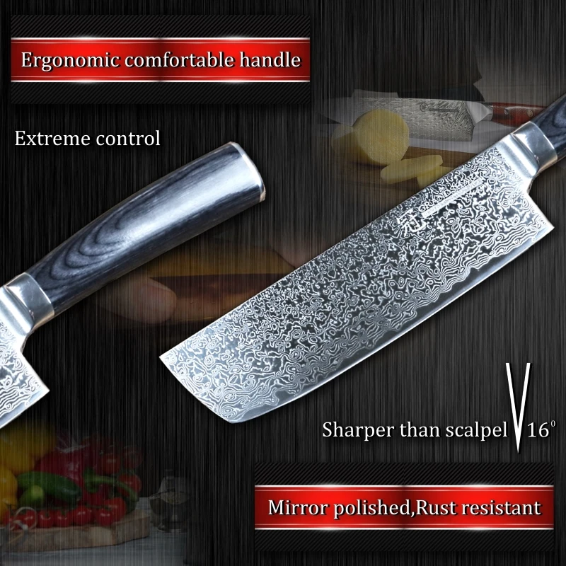 7 дюймовый ножи накири GRANDSHARP дамасский японский инструмент из нержавеющей стали