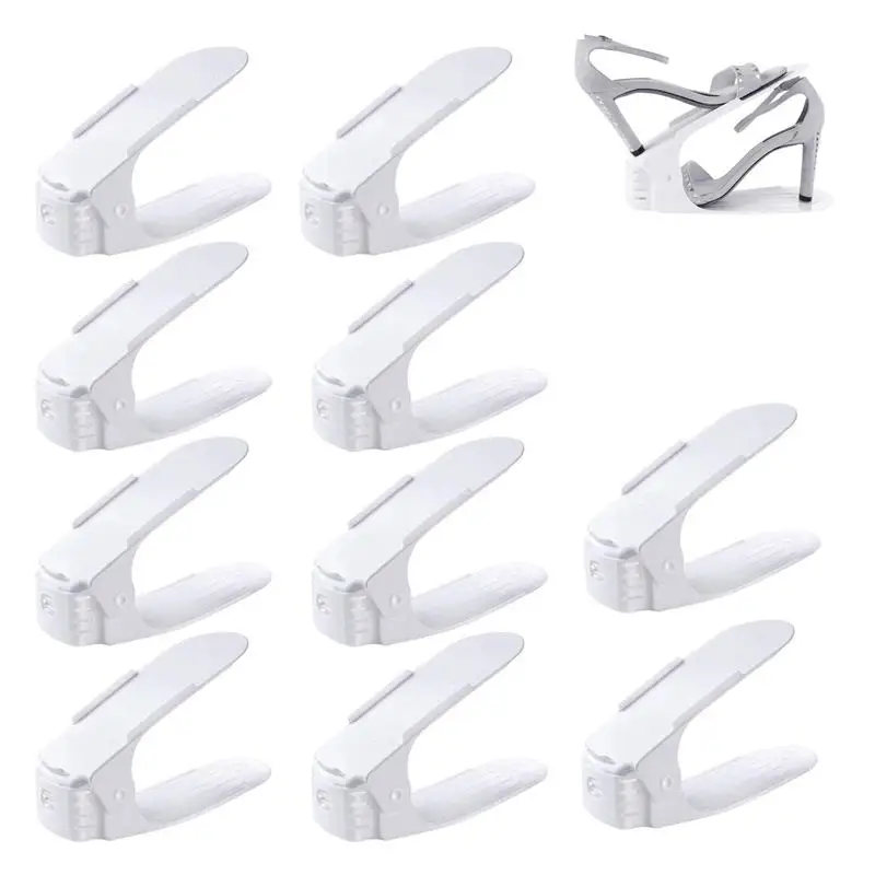 

Lot DE 10 Adjustable Shoe Support For To Stack Shoes Shoe Organizer Space Saver a Shoes Support Rack Plastic White
