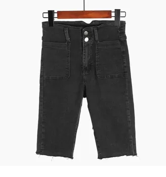 

Spring Summer Straight Denim Capri Pants Women Casual High Waist Pocket Ladies Stretch Skinny Shorts Jeans