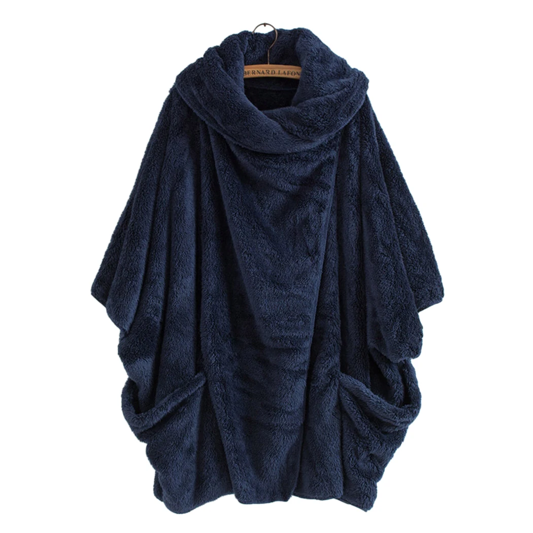 

Women Autumn Fleece Loose Cardigan Coat Winter Batwing Sleeve Turn-Down Collar Pocket Sweater Outwear Female Warm Soft Cardigans