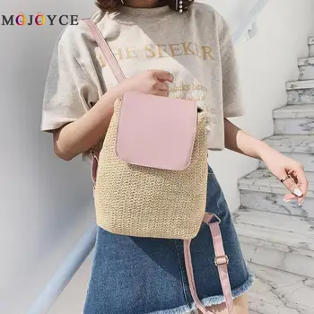 

Straw Women Backpack Teenage Travel Shoulder Book Rucksack Fashion designer Summer Straw Backpack Female