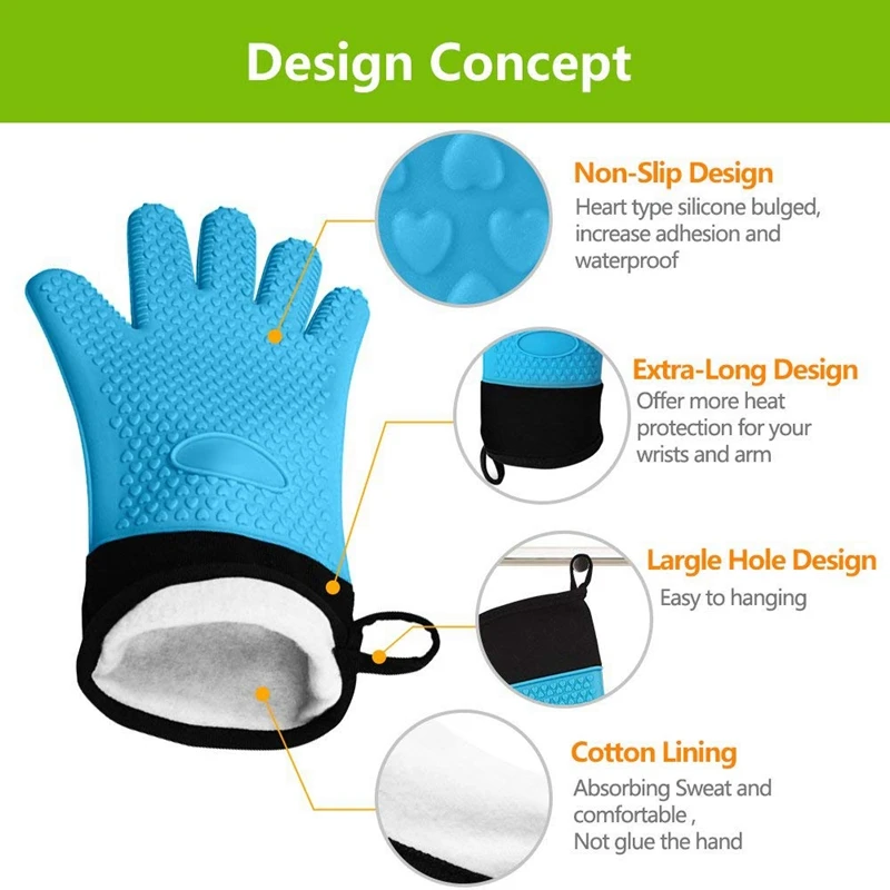 Силиконовые перчатки термостойкие Нескользящие водонепроницаемые супер длинные манжеты защита запястья на все пальцы-духовые перчатки для выпечки, гриля