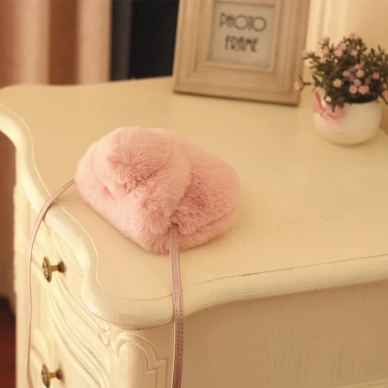 Cute Lovely Rabbit Faux Fur Baby Girls Kids Mini Crossbody Bag Women Purse Handbag Messenger Crossbody Satchel