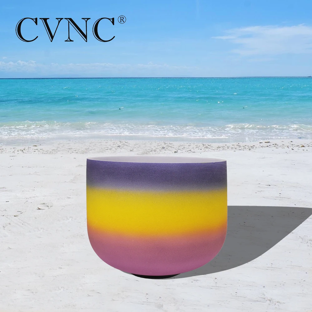 

CVNC 8" Note A Third Chakra Rainbow Colored Frosted Quartz Crystal Singing Bowl