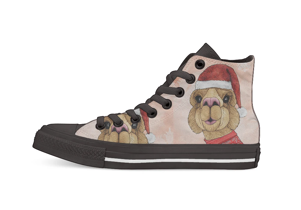 

Alpaca Christmas Novelty Design High Top Canvas Custom Shoes Flat Casual Shoes Drop Shipping