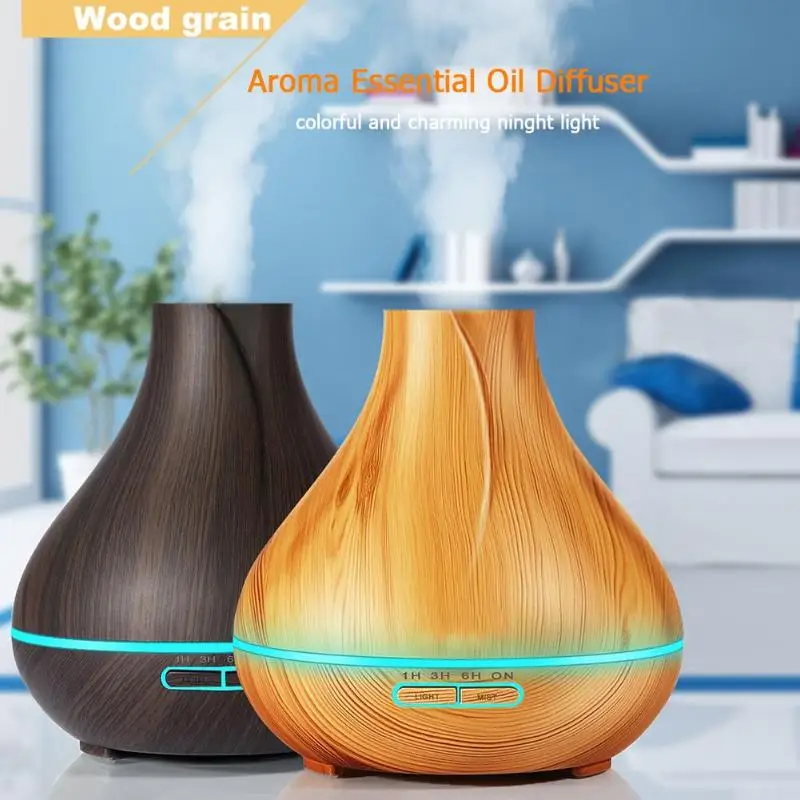 

12W 400ml Wood Grain Timer Air Humidifier 7 Color Ultrasonic Flashlight Aromatherapy Essential Oil Mist Aroma Diffuser