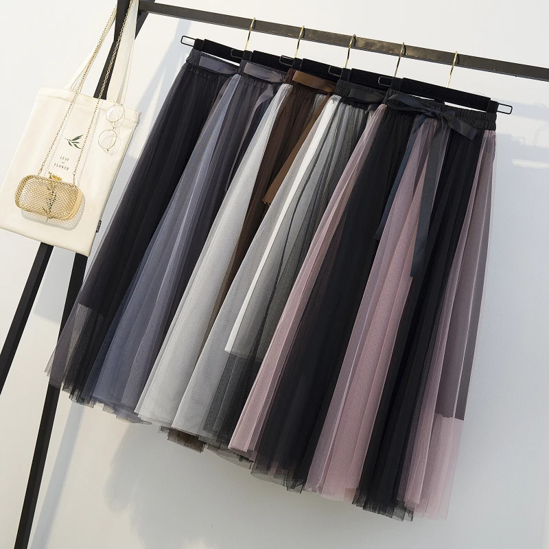 

2019 summer skirts Plus size 4XL Women Skirts Mesh Bow lace up elastic patchwork colorful long fairy female Oversize clothes