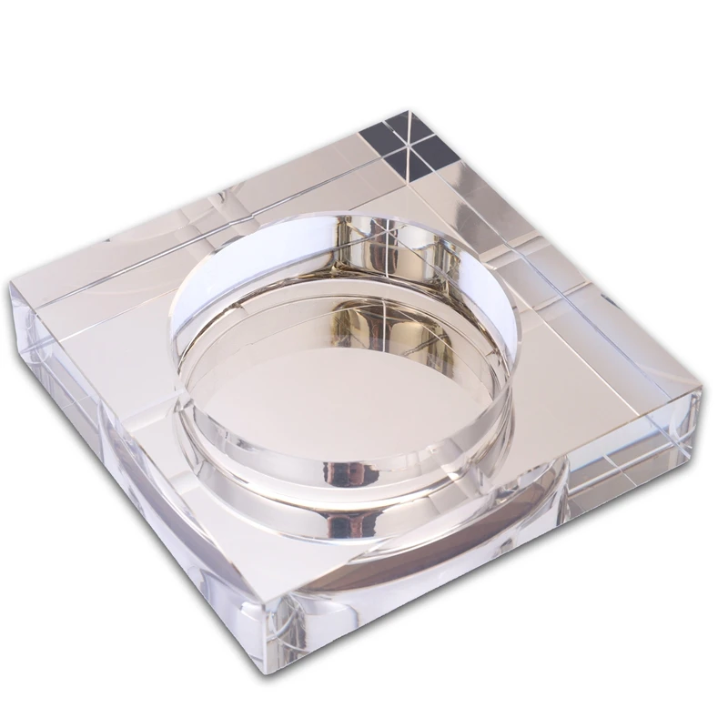 Promotion! Modern White crystal Home/Office Art Deco Portable Square Crystal Ashtray Golden Model 10 cm | Дом и сад