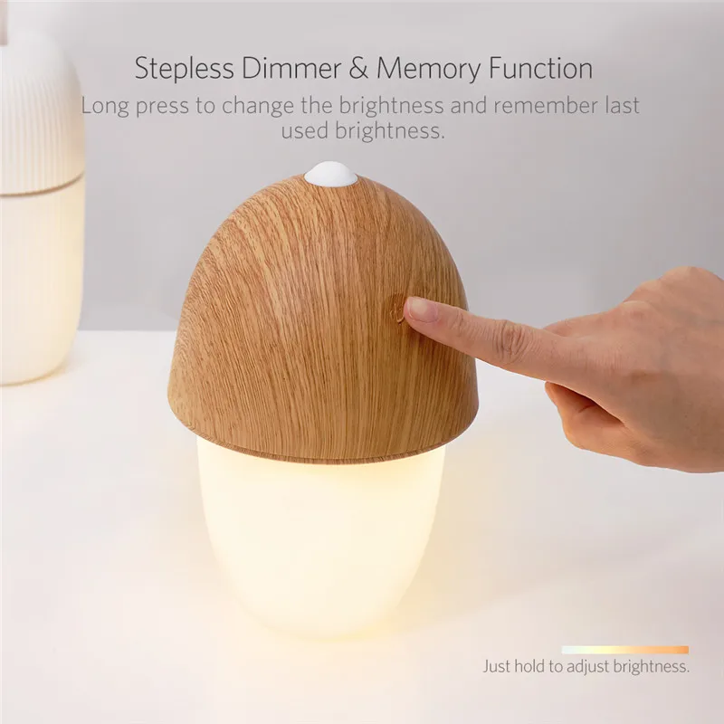 

CLAITE Creative 4W Desk Lamp Touch-Sensor 3 Light Modes Bedside Night Light Mushroom/Olive/Acorn USB Rechargable Reading Lamp