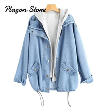 Button Up Denim Jacket And Hooded 2 Pieces 4XL Women Jean Plus Size Autumn Women Coat 2018 New Fashion Casual Jean Coat