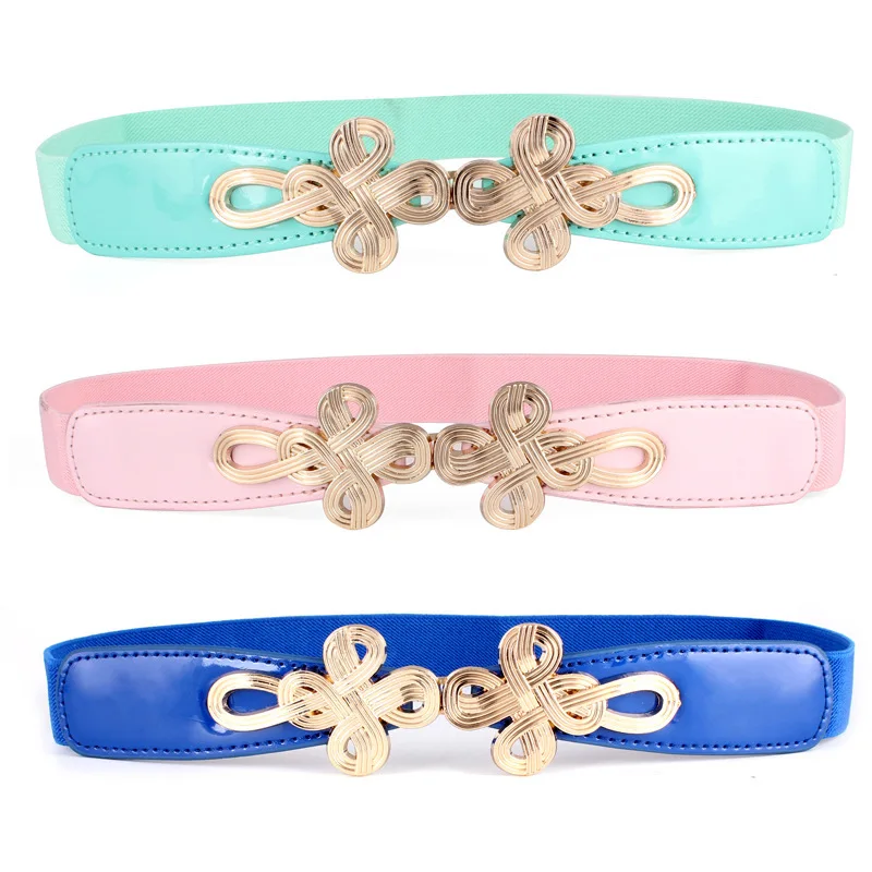 

2019 New Adult Hot Sweet Women Chinese Knot Belt Cummerbund Elastic Bow Wide Stretch Buckle Waistband Waist Belt 6 Colors Cinto