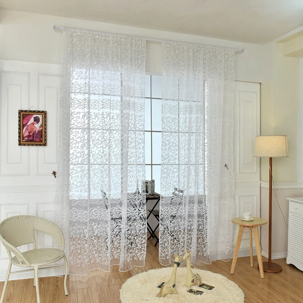 Fashion Floral Door Window Curtain Balcony Drape Panel Tulle Scarf