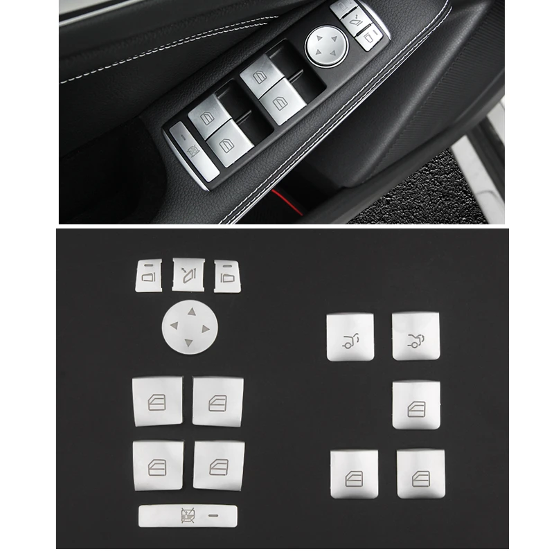 

14Pcs/Set ABS Car Electric Window Switch Button Cover Stickers Trim Push Button Cap For Mercedes-Benz A B E GLA CLA GLK GLS