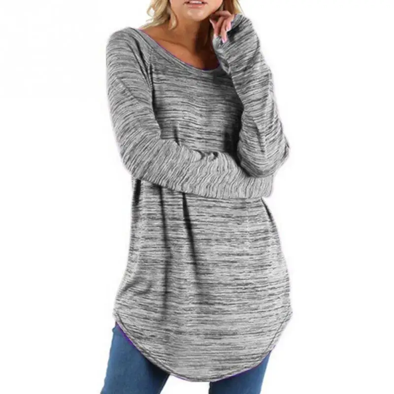 

Women Long Sleeve Autumn Cotton Tops Loose Crew Neck Fashion Simple Tops Drop Shipping