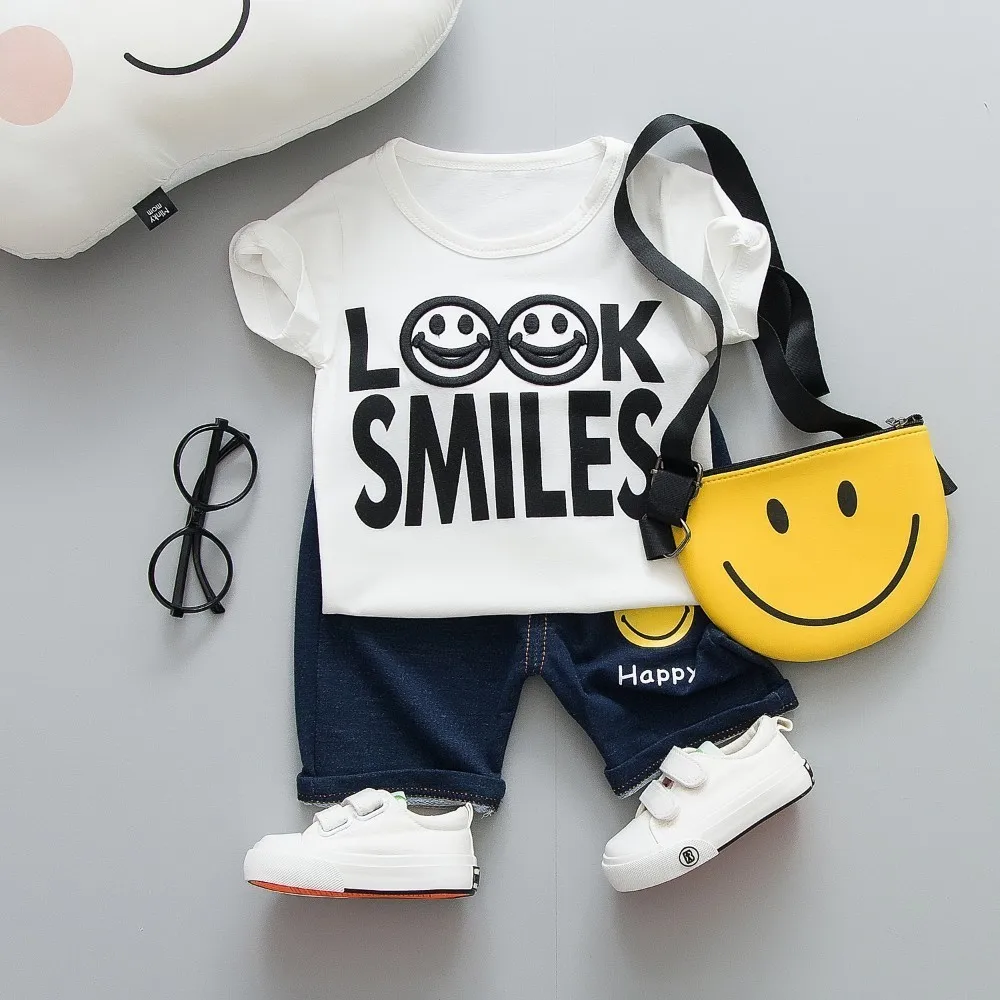 Summer Children Boys Girls Clothing Baby Fashion Smiley Face T-shirt Pants 2Pcs/Set Kid Sport Infant Clothes Toddler Tracksuits