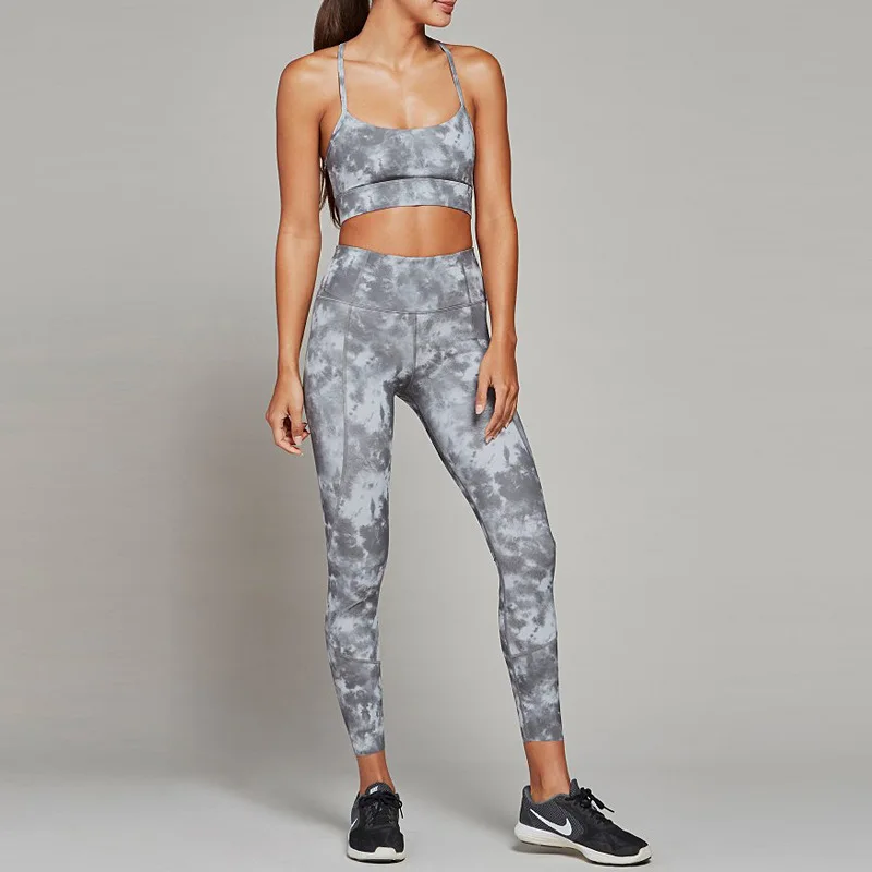 

Two Piece Yoga Sets Gym Fitness Sportwear Women Training Running Leggings Jogging Crop Tops Sport Bra & Tight Workout Suit