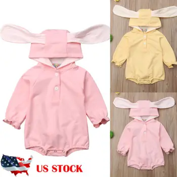 

2018 Autumn Newborn Baby Girls Cotton Cartoon Bunny Ear Long Sleeve Romper Jumpsuit Bodysuit Cute Princess Kawaii Outfit Clothes