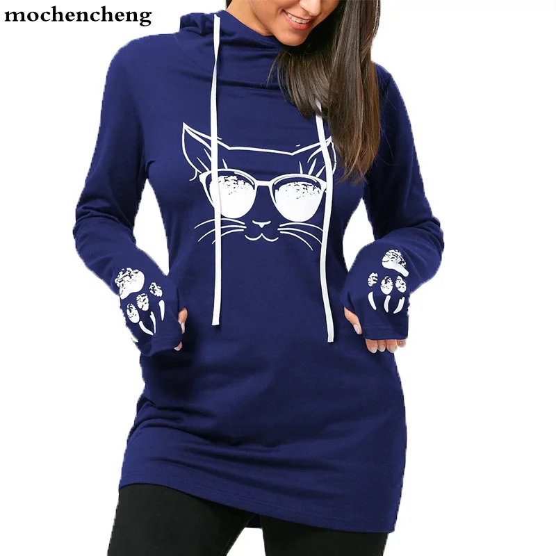 S-5xl Oversize Cat Printed Hoodies Sweatshirts Female Casual Long Sleeve Mid Hoody Fashion Pullover Sweatshirt Women Ladies | Женская