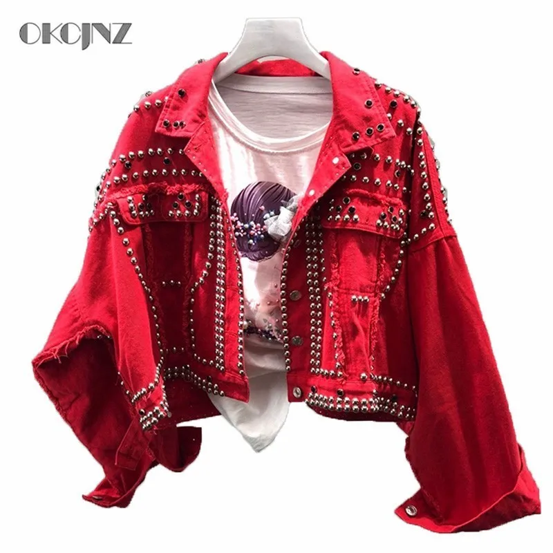 red plus size jean jacket