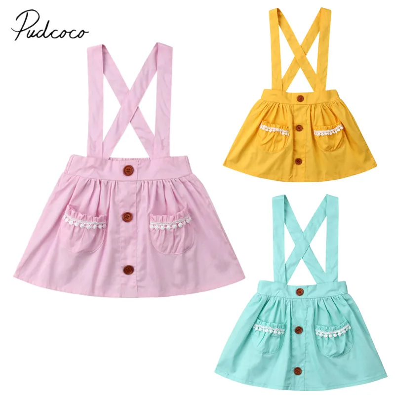 2019 Brand New 6M 3Y Toddler Kids Baby Girl Overall Skirts Solid Color