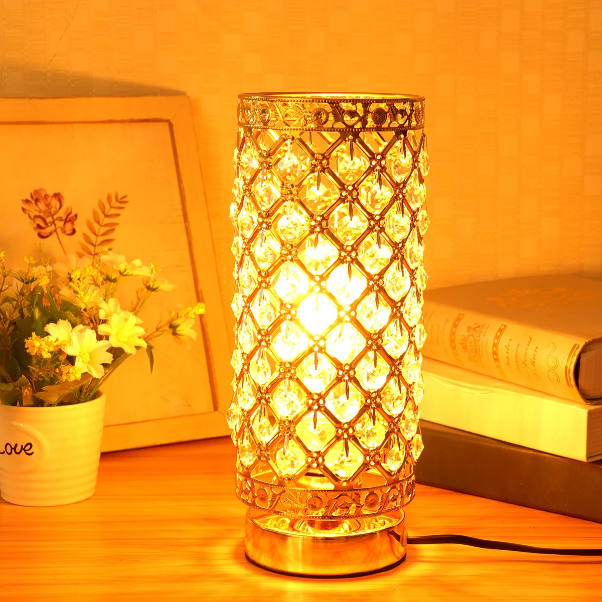 

Crystal Modern Desk Table Lamp Light Beside Night Lamp Adjustable Indoor Lighting Gold/Silver E27 Holder Home Bedroom Decoration