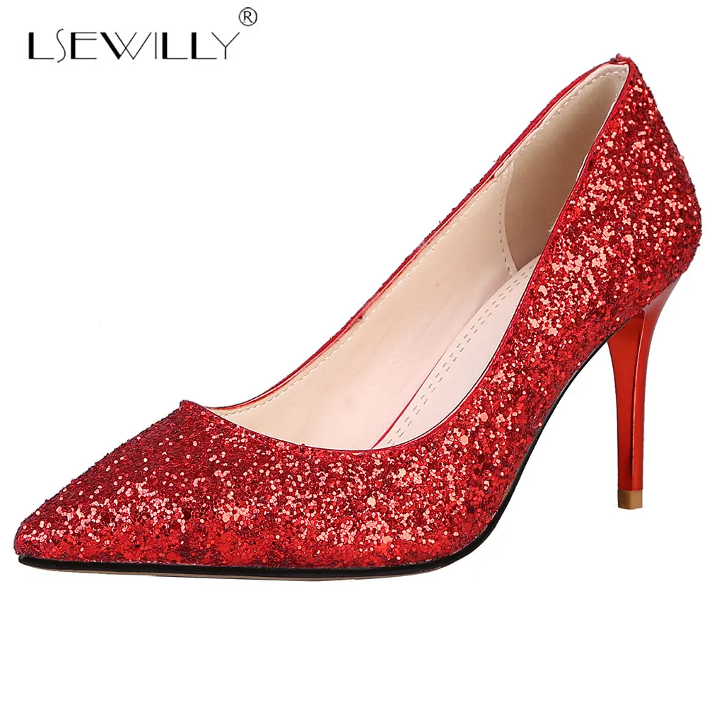 

Lsewilly Bling Women Wedding Shoes High Heels Ladies Gradient Sexy Fashion Party Pumps Shoes Female Bridal Gold Silver Red Shoes