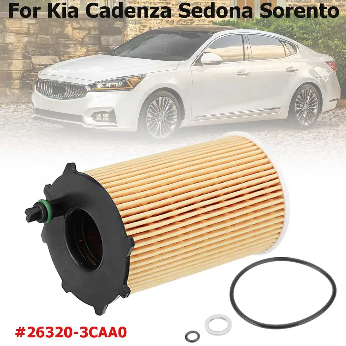 

1Pcs Engine Oil Filter with Gasket Kit For Kia Cadenza Sedona Sorento 3.3L & 3.5L 26320-3CAA0