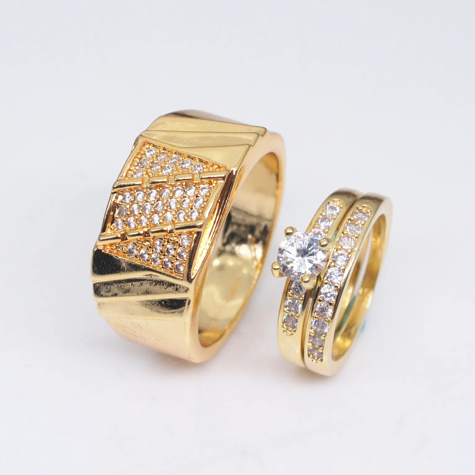 

14k Yellow Gold Couple Diamond Rings Anillos De Bague or Jaune Bizuterias Diamante Diamond Jewelry Rings for Women Men NoEnName