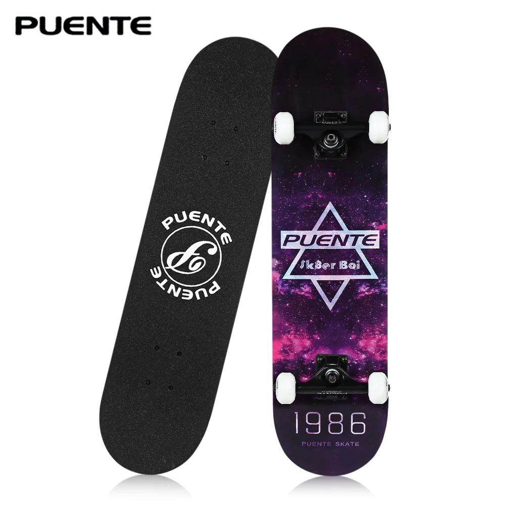 

PUENTE Four-Wheel Double Kick Deck Skateboard with T-Shape Gadget 8-Layer Hard Maple Deck Anti-slip Secure Skateboard