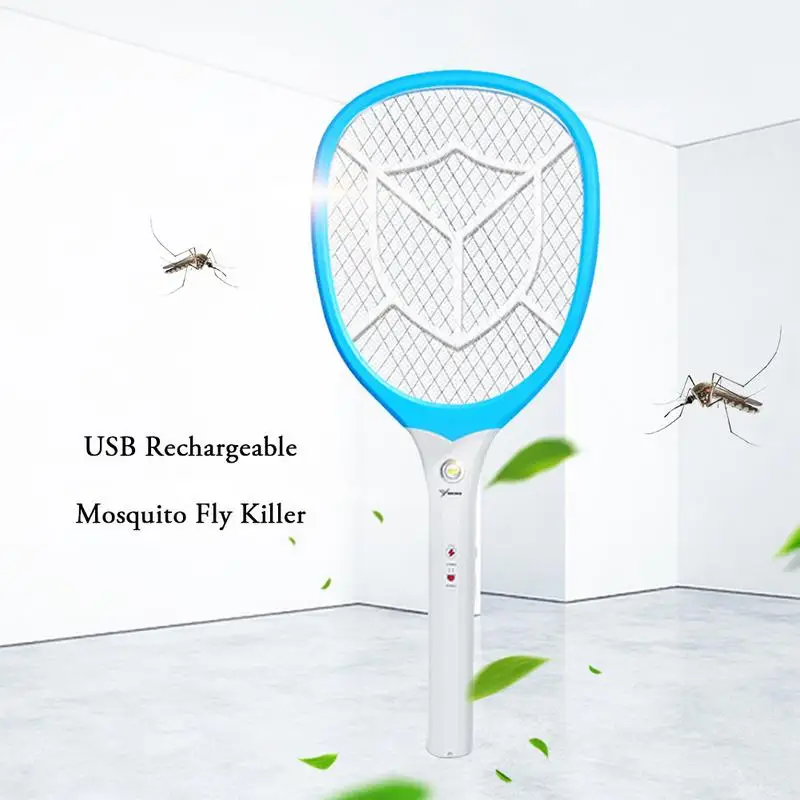 Green Electric Mosquito Fly Bugs Swatter Zapper Bat Racket USB Rechargeable LED Lighting Double Layers Mesh Protection Pests Insects Control Killer Repellent