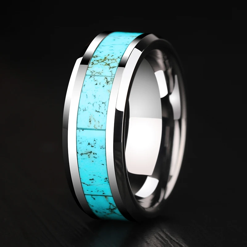 Высокое качество 8 мм ширина карбида вольфрама обручальные кольца полоса полированная инкрустация синие камни Размер США 7-13 с бесплатной подарочной коробкой
